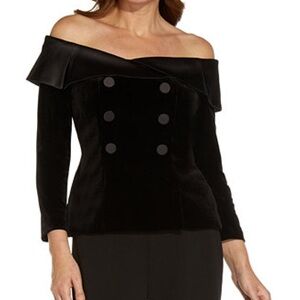 L’Agence Micaela Off Shoulder Velvet Buttons Long Sleeve Top size M